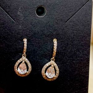 Sterling silver & CZ Halo setting tear drop earrings